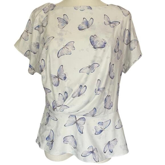 Womens Butterfly Peplum Tee Shirt Top Nature Lightweight White Flutter Medium - Picture 1 of 5
